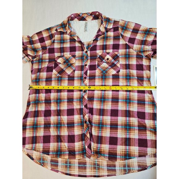Womens Plus Size Plaid Button-Up Shirt Lace Back Size 2X Pockets - Picture 11 of 15